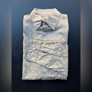 Express Short Sleeve Button-Down Shirt – Tan Leaf Print – XS